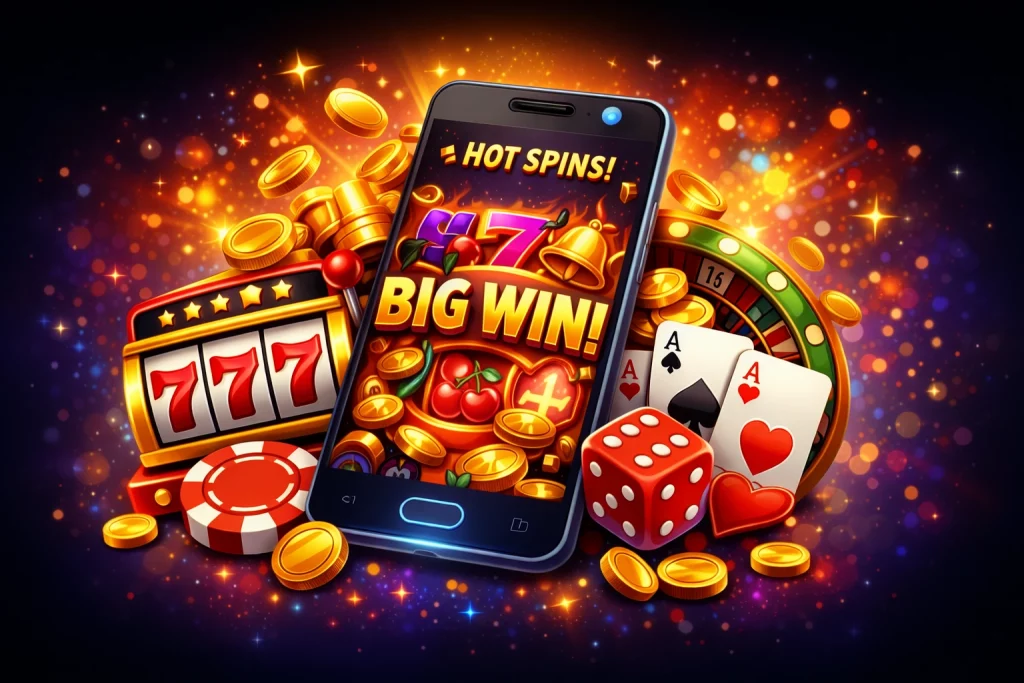 Barz Casino app banner with mobile slots and coins